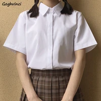 shirts women japanese style preppy students bf simple solid white all match loose office summer lovely trendy daily streetwear