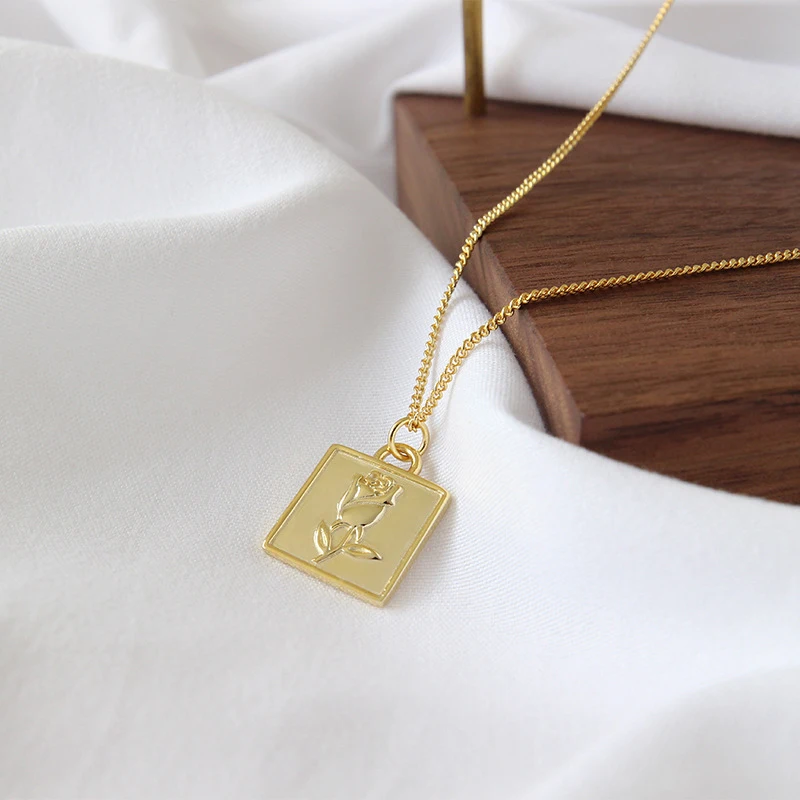 Женское винтажное ожерелье с квадратным кулоном из серебра 925 пробы|Ожерелья| |