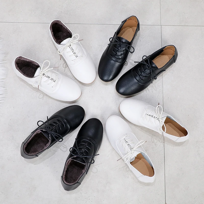 Женские оксфорды больших размеров повседневная обувь на шнуровке женские зимние