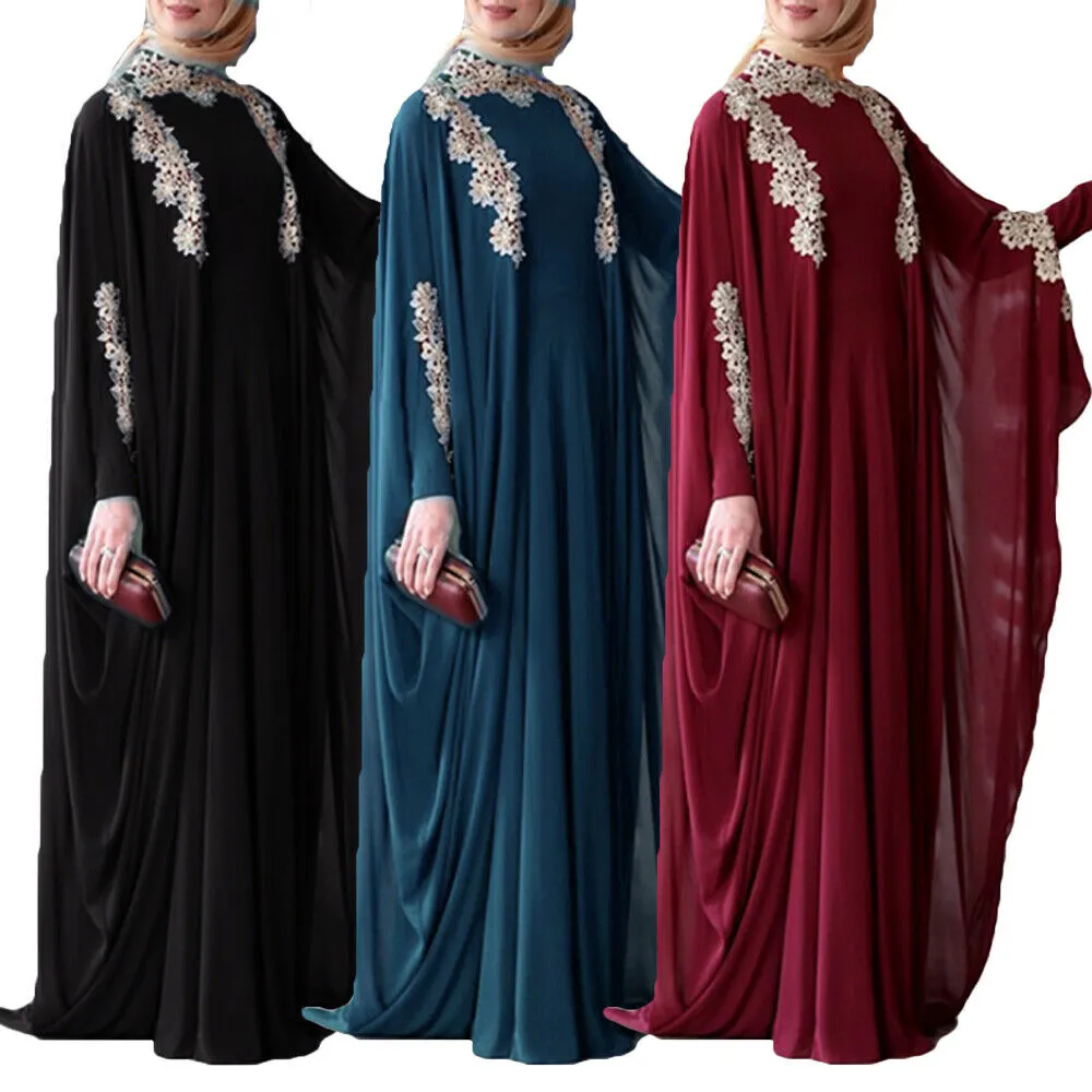 Мусульманское длинное платье с рукавами летучая мышь, Абая, кафтан, джилбаб, исламский Рамадан, Марокко, Турецкая вечеринка, размера плюс