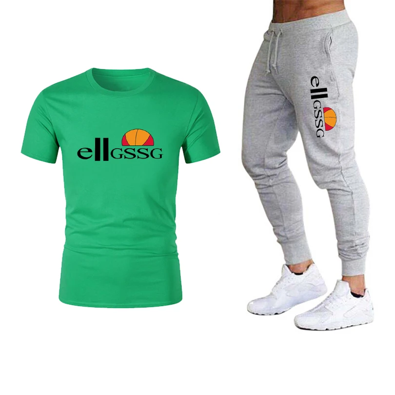 

2021 New trend T-shirt printing sports suit couple quick-drying casual running wear summer short-sleeved trousers 2-piece set