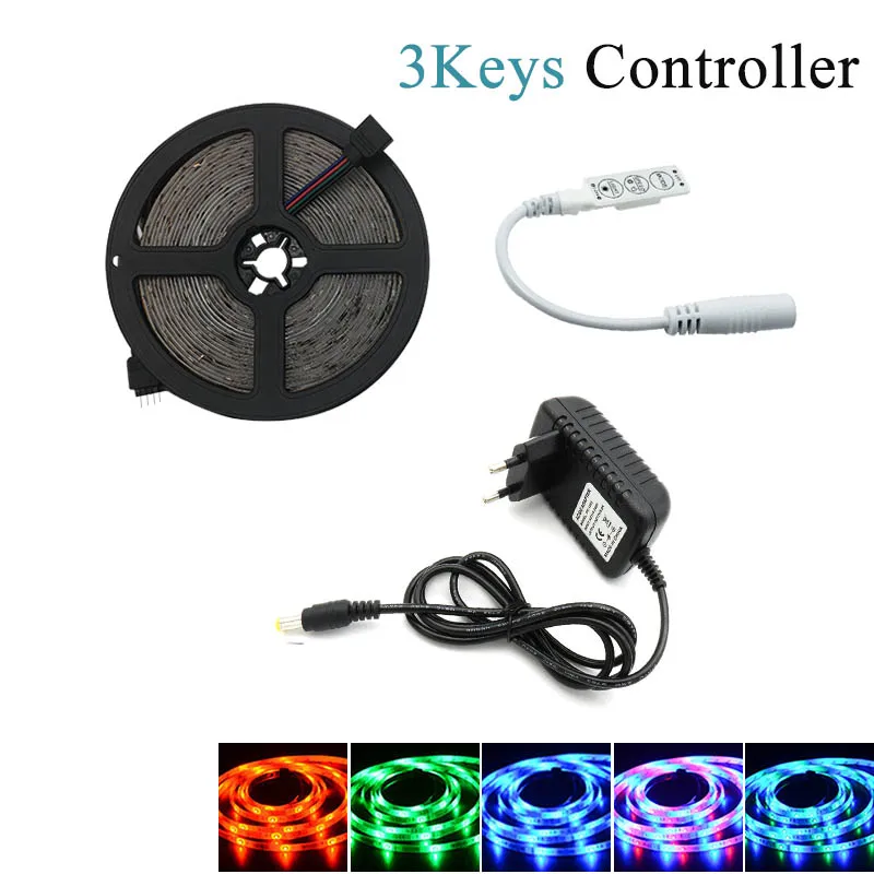 5M RGB-3Key Control RGB Светодиодная лента светильник SMD 2835 5 м Водонепроницаемая RGB лента 12В лента Диодная Светодиодная лента s светильник Гибкая полоса лампа ИК wifi контроллер - Испускаемый цвет: 5M RGB-3Key Control