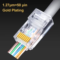50u rj45 connector cat6 utp gold plated pass through ethernet cables network rj 45 crystal heads cat5 cat5e 2050100pcs