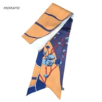 new design 160cm13cm long small woman twill silk scarf plum blossom floral print scarf women head handkerchief luxury brand tie