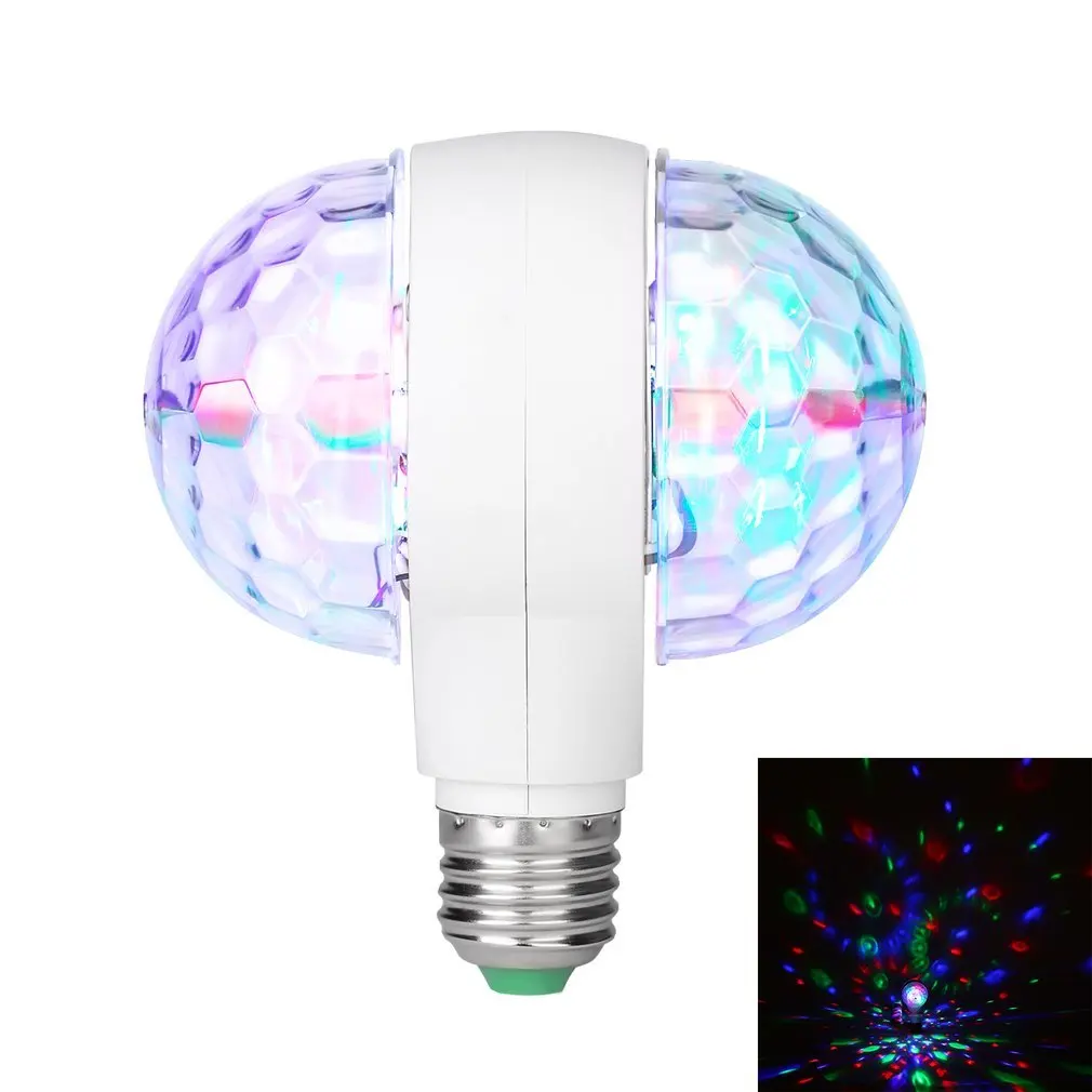 LED 6W Rotating Bulb Light with Dual Head Magic Stage Disco Lamp Rotating Double-headed LED Stage Light Colorful Light Bulb