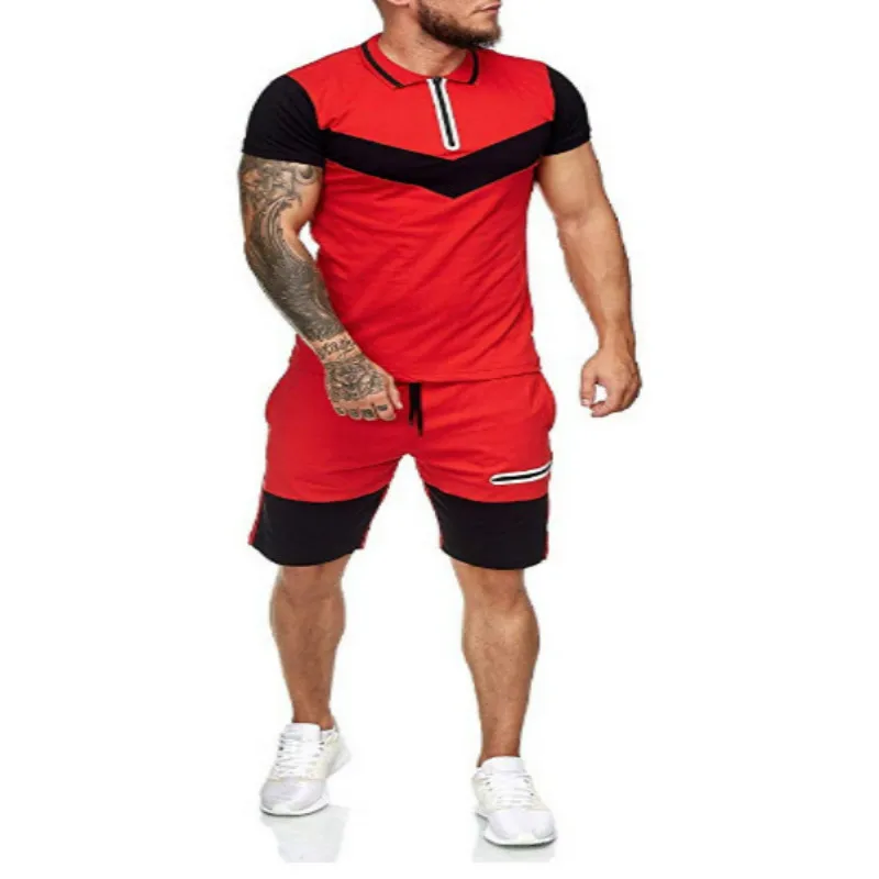 

Повседневный мужской спортивный костюм, Новинка лета 2021, мужской тренировочный костюм в стиле пэчворк, Мужские дышащие топы на молнии с кор...