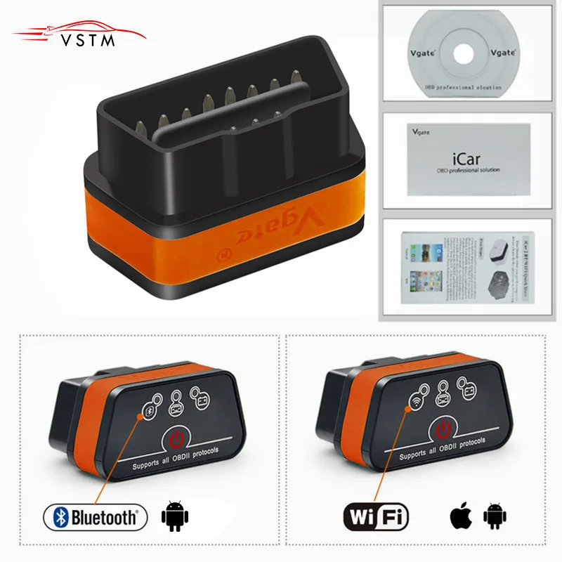 Автомобильный диагностический сканер Vgate iCar2 ELM327 Wi-Fi Bluetooth для android/ПК/IOS