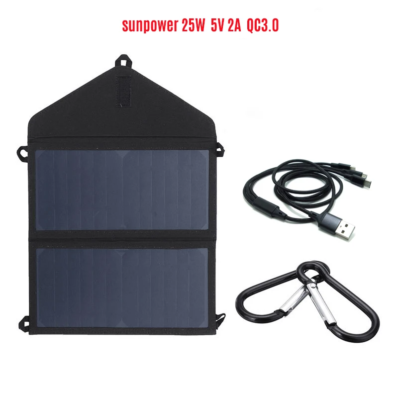 

25W Portable Folding Foldable Sunpower Solar Panels Waterproof 5V/2A USB QC3.0 Solar Panel Charger for Phone Battery
