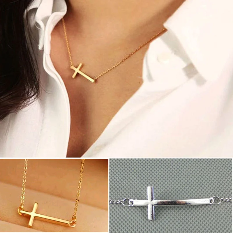 Новое ожерелье с подвеской горизонтальным боковым крестом позолоченным и