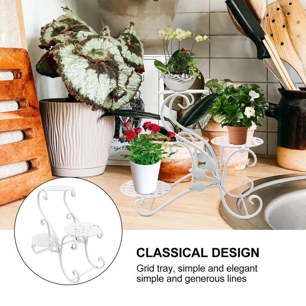 

1Pc Balcony Flower Rack Decorative Floor Flowerpot Stand Plant Pot Shelf (White)