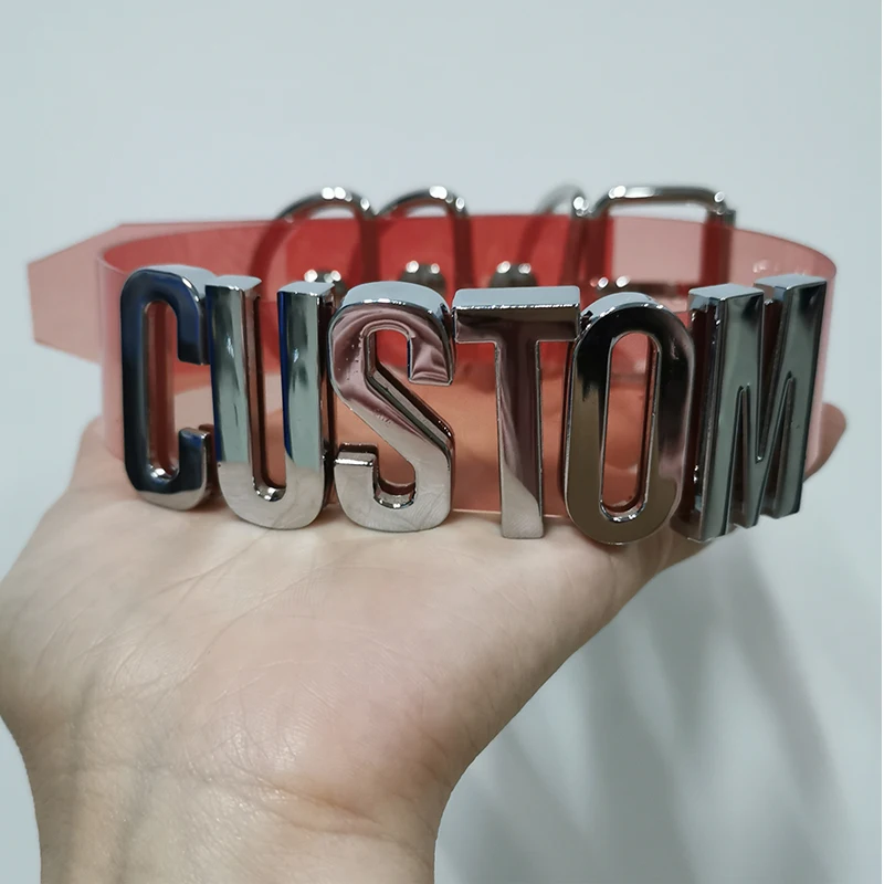 Red PVC Ручной работы на заказ письмо чокер голографическая из искусственной кожи лазерное слово воротник Связывание чокер косплей ожерелье - Окраска металла: Red PVC