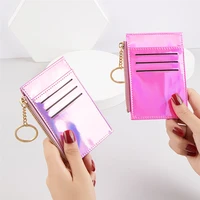 pu leather ultra thin business id card holder laser womens short wallets female zipper small coin purses money bag clip cover