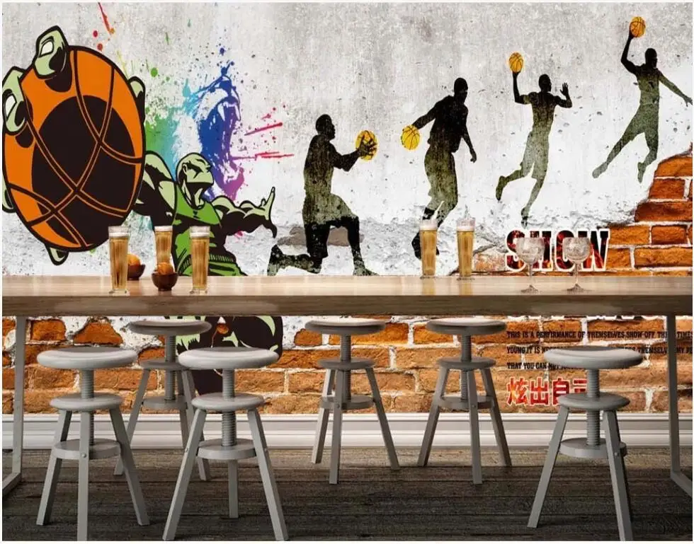 

3D-обои с изображением кирпича, баскетбола, баскетбола, граффити, бара, инструменты, домашний декор, гостиная, 3d настенные фрески, обои для стен 3 d