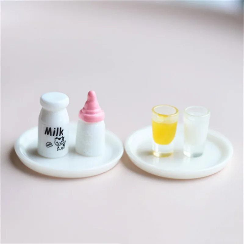 

10Pcs Mini Juice Cup Resin Milk Bottle Plate Miniature Dollhouse Pretend Play Kitchen Toys DIY Scrapbook Decoration Supplies