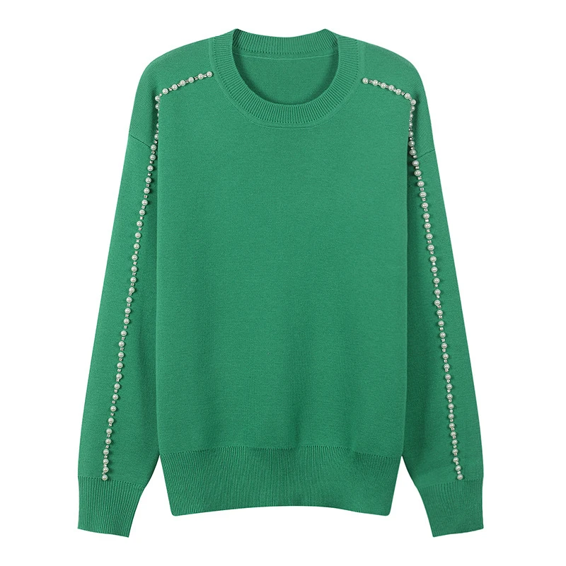 Женский трикотажный свитер с круглым вырезом длинным рукавом | Женская одежда