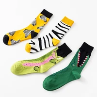 fashion color mens socks in tube zebra striped crocodile animal series personalized couple long socks breathable adult sock
