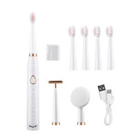 portable 3 in 1 smart electric toothbrush with 4 brush head electric cleansing brush facial beauty stick facial massager