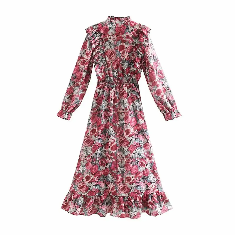 Женское платье кимоно с цветочным принтом V образным вырезом и длинным