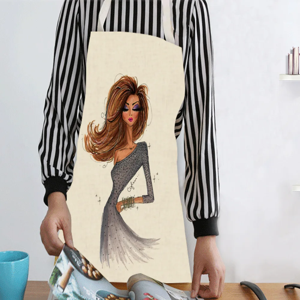 

Девушка Кухонный Фартук с принтом для женщин из хлопка и льна, без рукавов, для мужчин и женщин, шеф-повар Кухонные фартуки кухонные принадле...