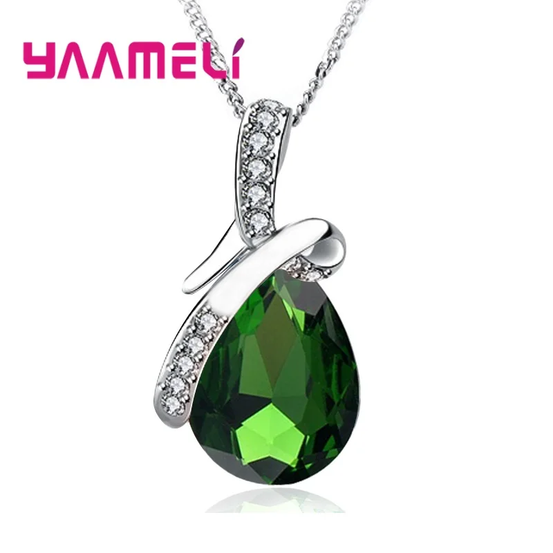 Hot Sale Factory Price Female 925 Sterling Silver Elegant Charming Multicolor Crystals Watedrop Pendant Necklace For Woman Girls | Украшения