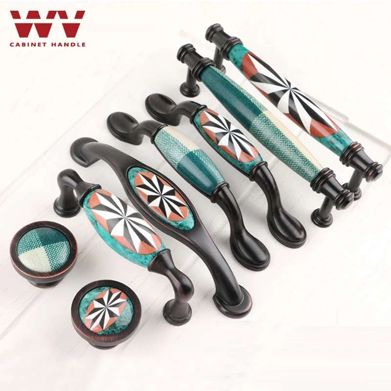 WV керамические дверные ручки для шкафов ткань синий цвет американский стиль