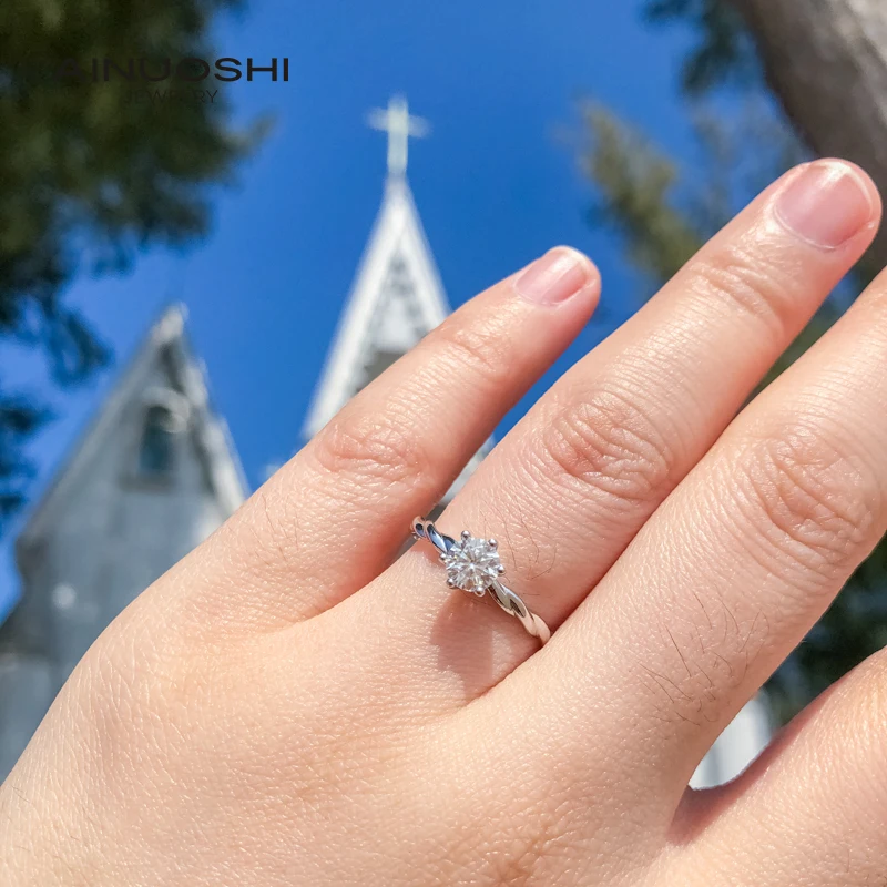 AINUOSHI 0 5 карат виноград солитер круглый огранка Муассанит Обручальные кольца для