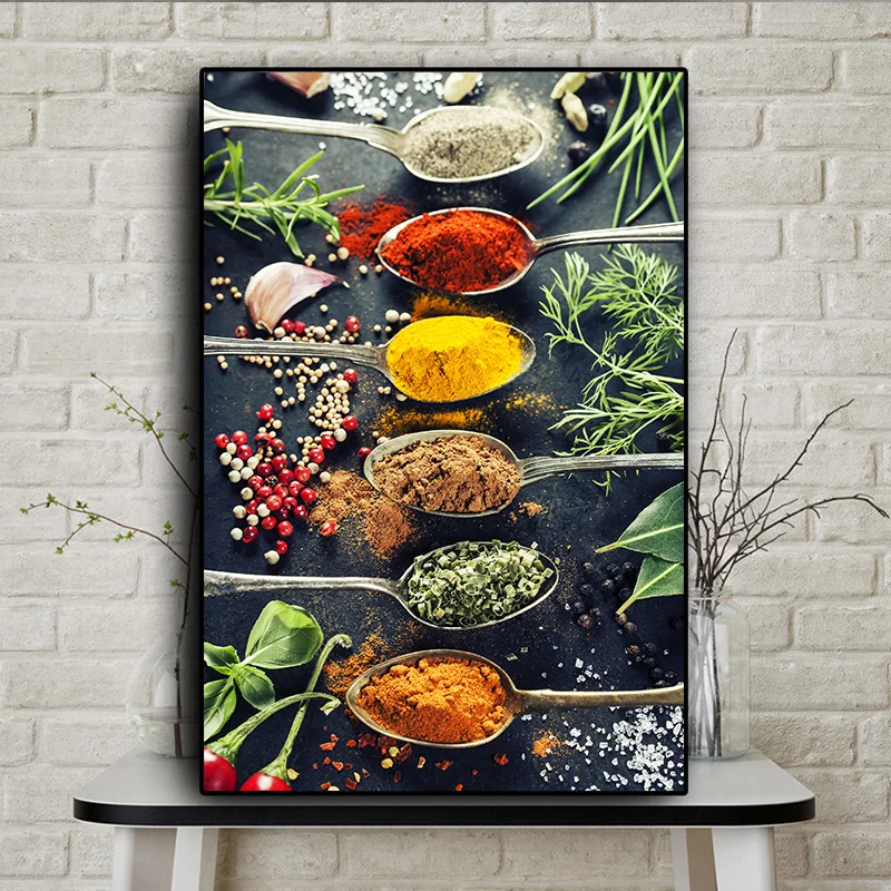 

Kitchen Food Painting Spices Art Oil Painting on Canvas Posters and Prints Wall Art Pictures for Kitchen Restaurant Decoracion