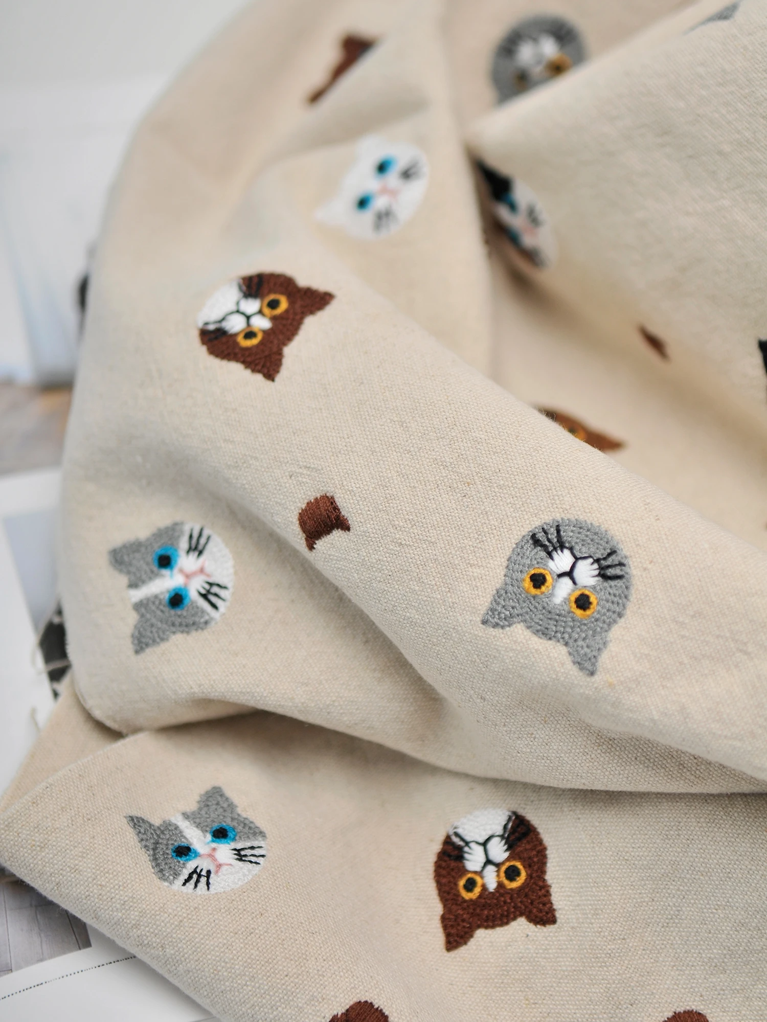 Жаккардовая ткань с вышивкой кошки хлопчатобумажная и льняная сделай сам