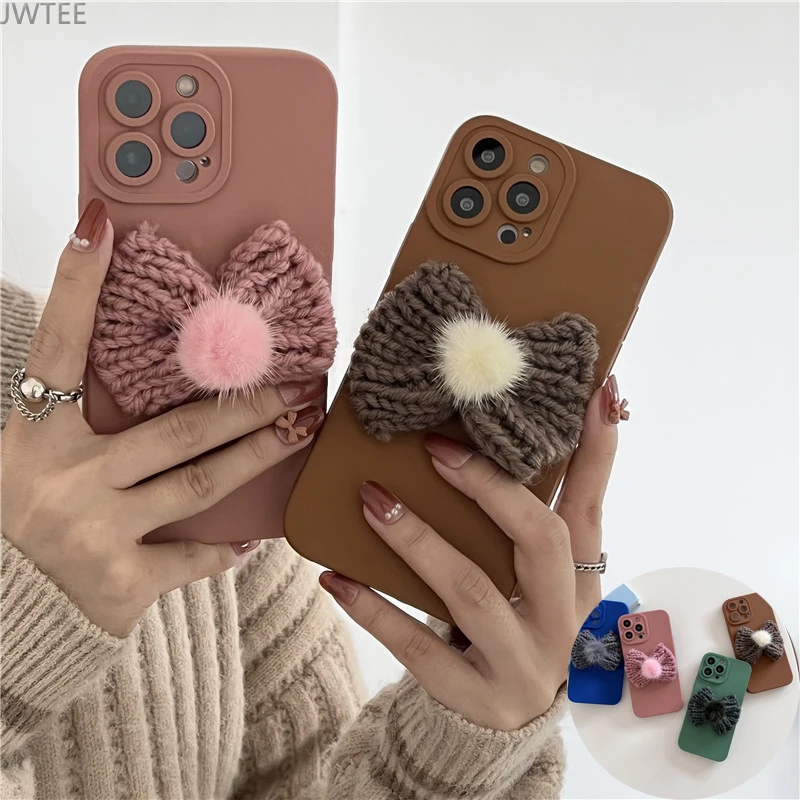 

Чехол для IPhone 12 11 13 Pro Max XR Xs, силиконовый чехол для защиты глаз с рисунком банта из пряжи, задняя крышка SE2020 7, чехол для телефона 8Plus