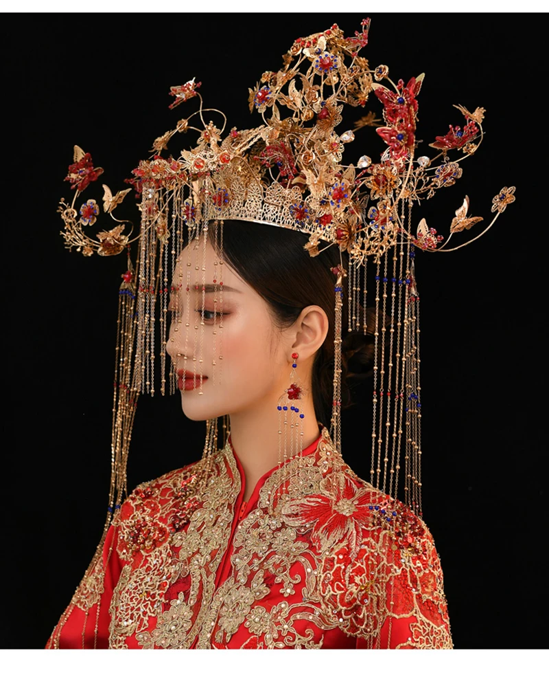 NiuShuya роскошная китайская традиционная диадема феникса длинная кисточка Hairwear Cheongsam свадебный головной убор свадебные аксессуары для волос