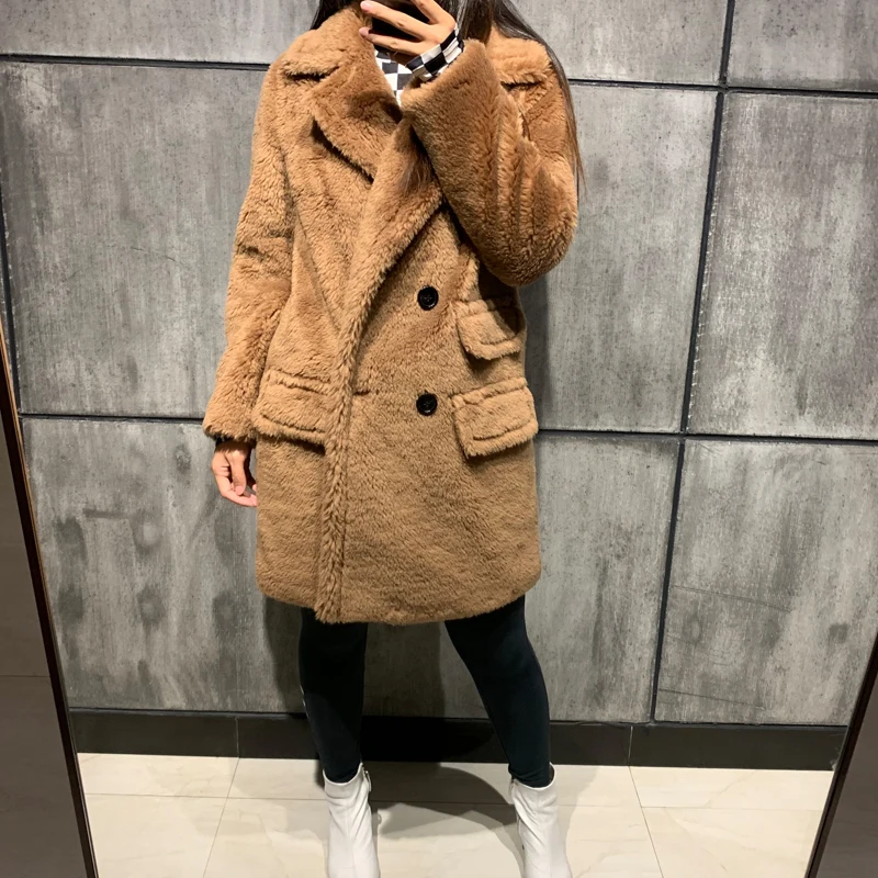 Женское пальто из овчины, новое зимнее длинное пальто - Color: as picture