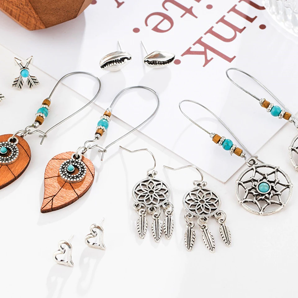 Богемный цветочный лист Луна Бабочка Круглый Комплект сережек для женщин
