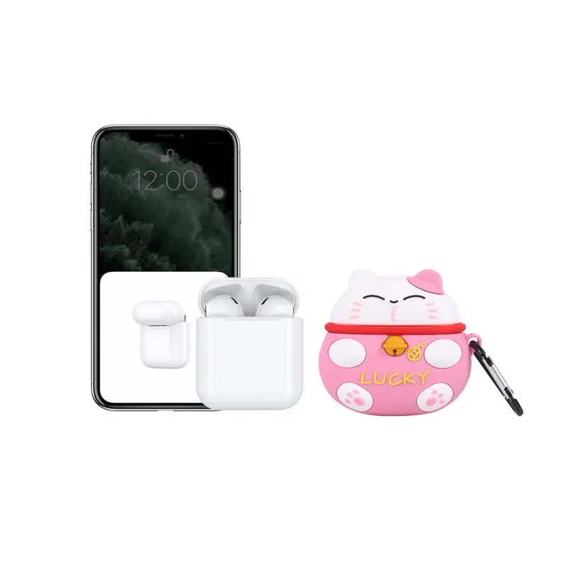 

Lucky Cat Wireless Earphone Cover Lovely Headset Protective Cover Compatible for Airpods Pro 3 with Carabiner