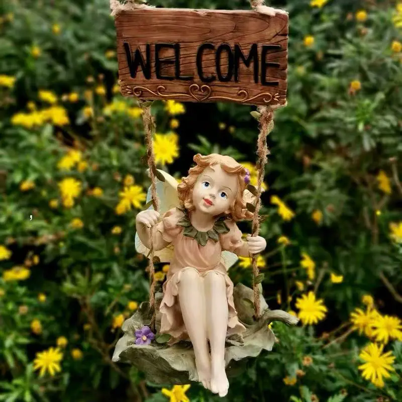 

American Style Creative Garden Decoration Outdoor Yard Garden Decor ResinStatue Balcony Hanging Ornament Flower Fairy Sculpture