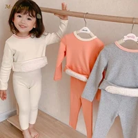 baby boy girl pajamas set de velvet fabric infant toddler homothermal sleepwear stomach protect baby bodysuit home suit 2pcs
