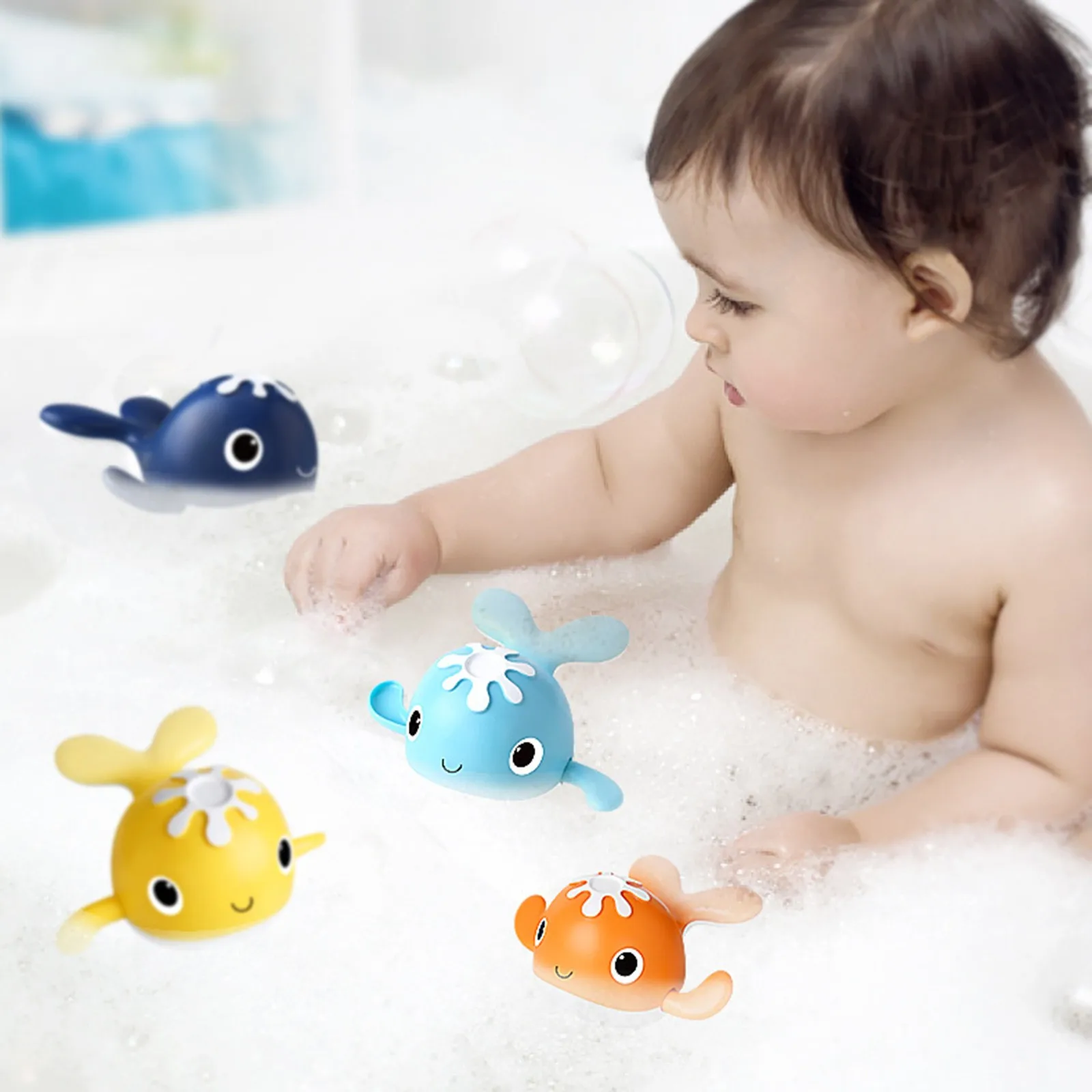 

Magnetic Baby Water Bath Toy Clockwork Swim Plastic Whale Network Bag Pick Up & Fishing Rod Toys Infant Bathtub Game