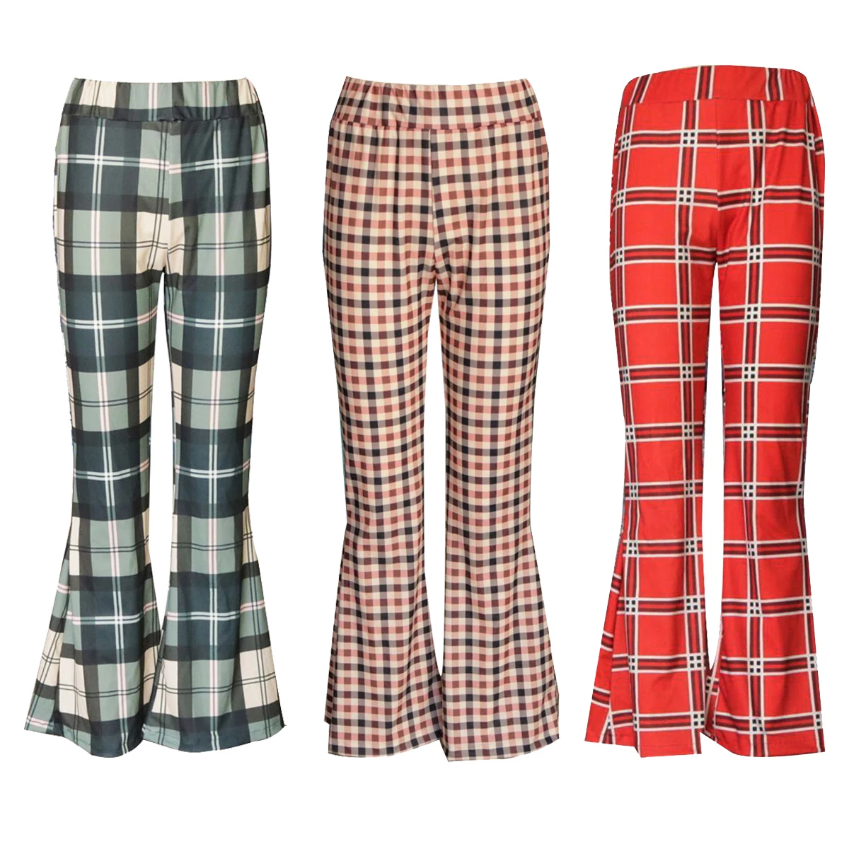 Женские длинные штаны в винтажном стиле с принтом клетку эластичные