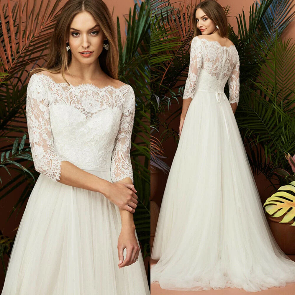 

Wedding Dress Women's 2020 New One Shoulder Long Sleeve Lace Is Thin And Will Have Temperament Tail Light Gauze