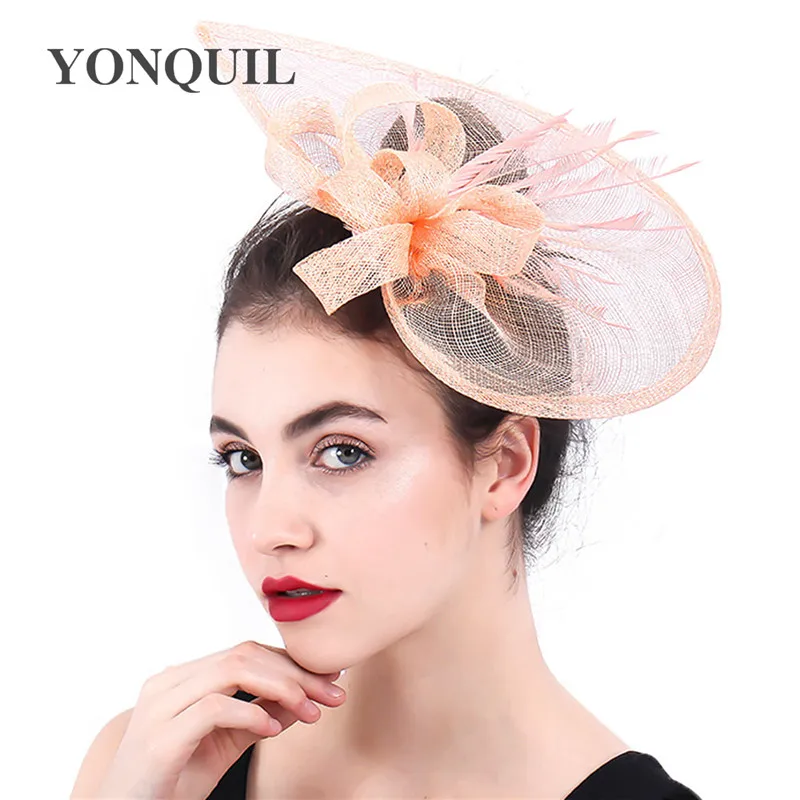 

Nice Sinamay Vintage Chic Hair Fascinator Hat Women Wedding Hat Bride Mariage Headwear Hair Clip Fancy Feather Hair Accessories