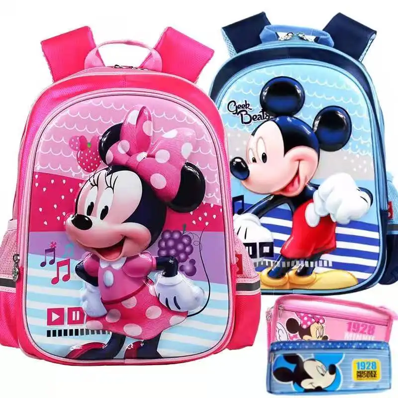 Disney Mickey Minie School Bags For Boys Girls Primary Student Shoulder Orthopedic Backpack Grade 1-4 Kids Gifts Mochila Escolar