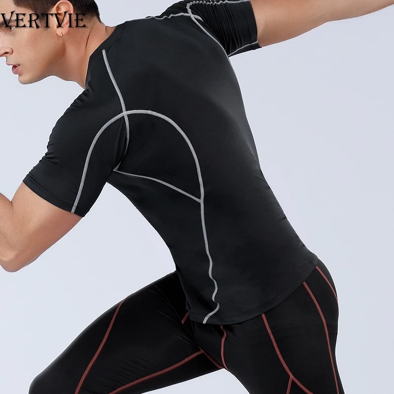 Мужская облегающая футболка VERTVIE Черная Спортивная для бега фитнеса тренировок |