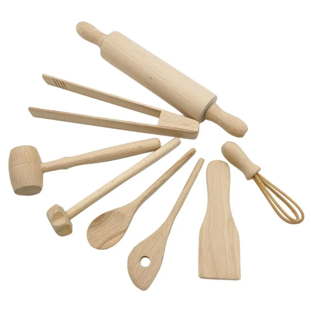

Kids Cooking and Baking Utensils Wooden Real Cooking Set Fun Little Junior Chef Essential Kitchen Lessons Career Role Play Toys