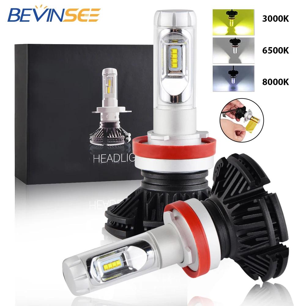 

Светодиодсветодиодный лампы для фар Bevinsee H8 H11 H9 H3 3000K 6000K 8000K HB3 9005 HB4 9006 H13 HB5 9007, Автомобильные светодиодные лампы 50 Вт лм, автомобильная лампа