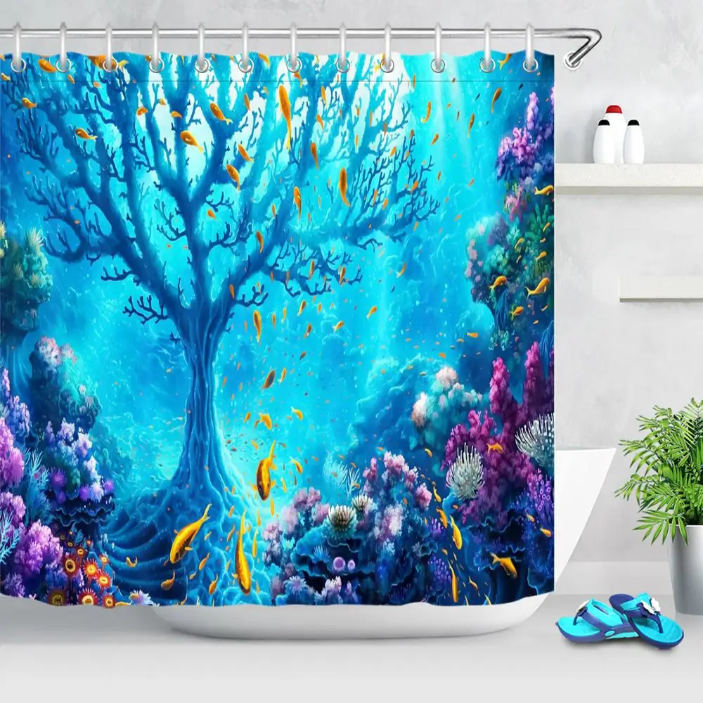 

Tropical Fish Shower Curtain Undersea Shark Dolphin Waterproof Bath Curtains for Bathroom Bathing Bathtub Accessories Home Decor