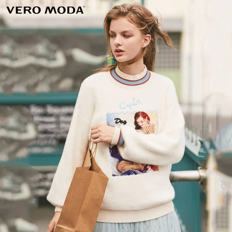Vero Moda новая зимняя Печать Свободный свитер с высоким воротником | 319413523