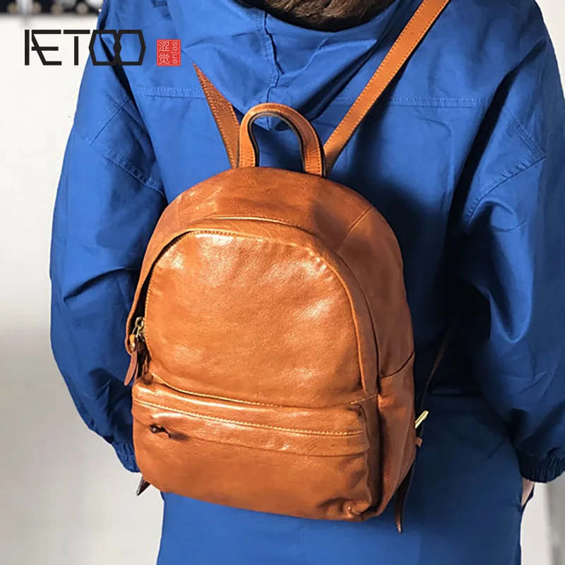 Кожаный рюкзак AETOO в литературном ретро стиле повседневный национальном женская