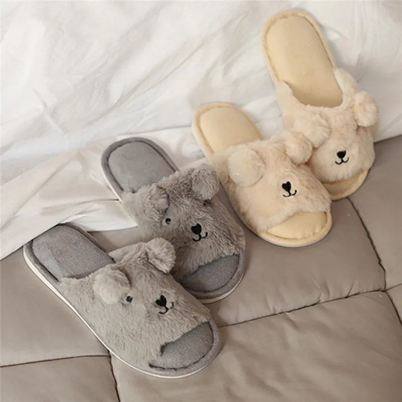 Плюшевые тапочки с героями мультфильмов зимние милые Вьетнамки ушками медведя