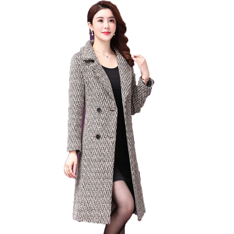 Женская винтажная шерстяная куртка с длинным рукавом двубортное пальто средней