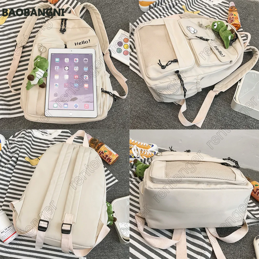 

Girl Student Cute Backpack Embroidery College Book Fashion School Bag Lady Best Kawaii Backpacks Mesh Nylon Women Bag Female New