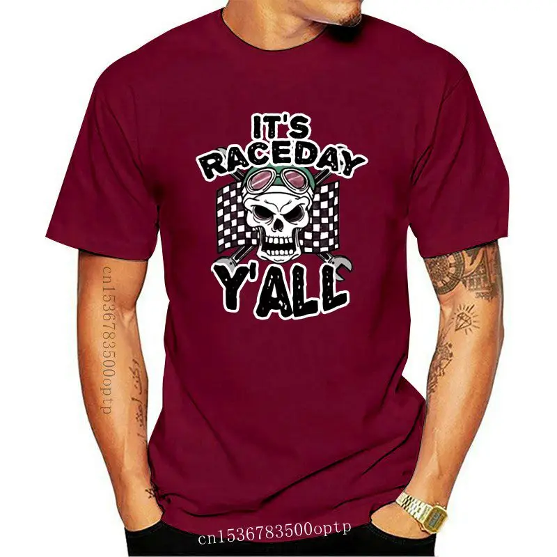 

2020 New Summer Slim Tee Shirt VigorDesign It's Raceday You All - Cool Skull Men T-Shirt For Biker Racers and Car Drivers